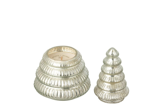 Geurkaars Kerstboom Geribbeld Zilver Small