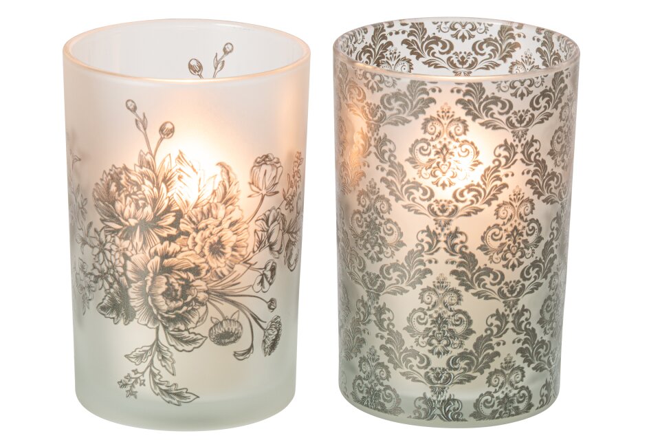 Theelichthouder Bloemen Glas Kaki Large assorti