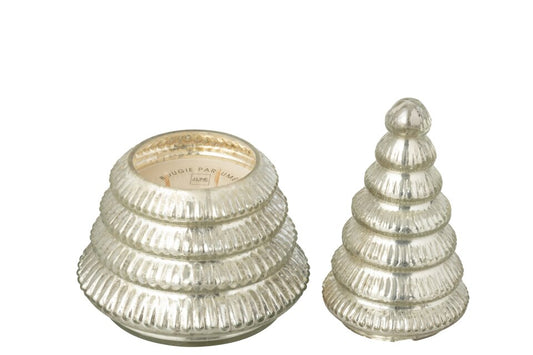 Geurkaars Kerstboom Geribbeld Zilver Large